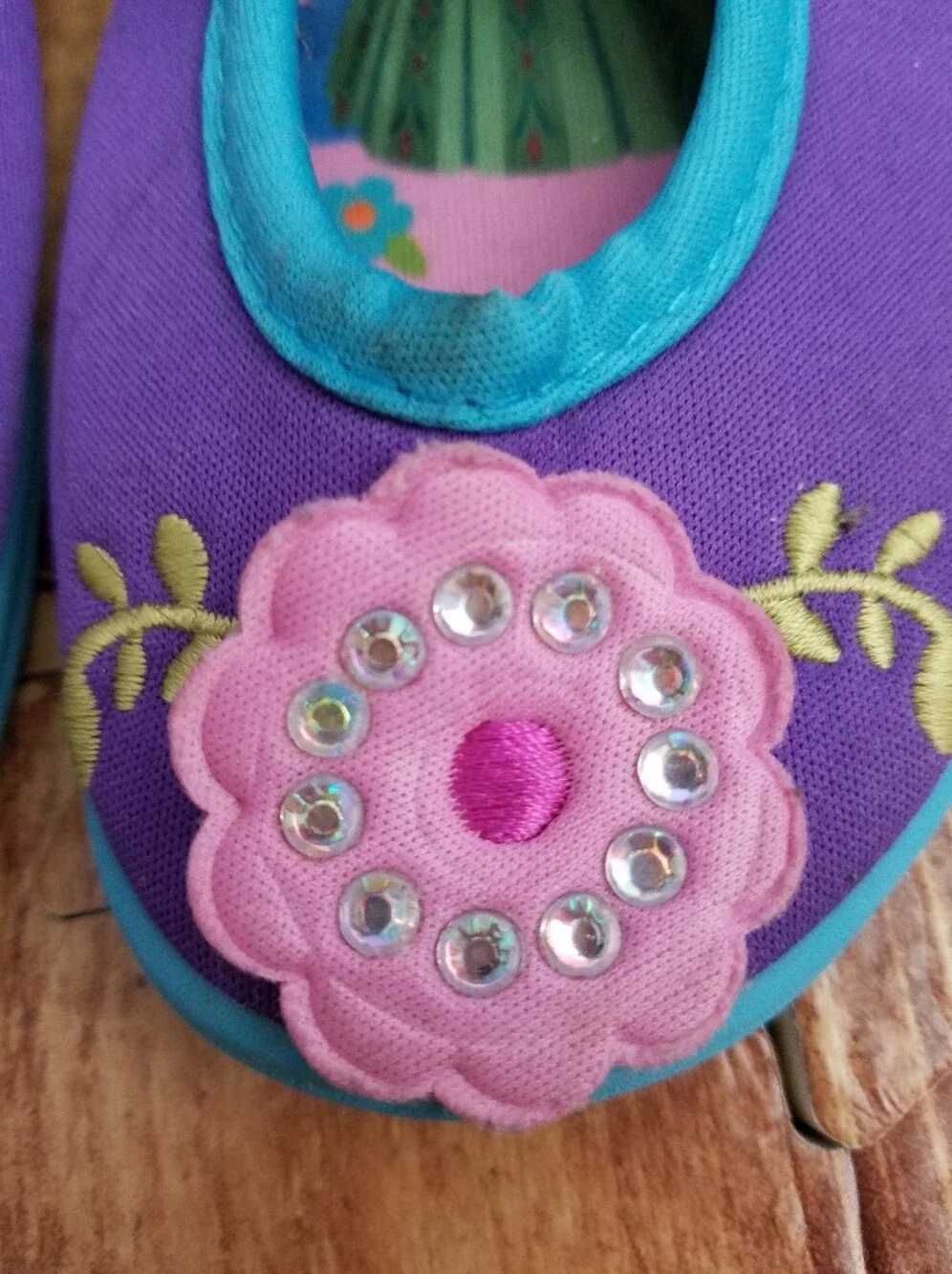 Disney Store Purple Teal Frozen Elsa & Anna Swim Shoes Girls Size 9 Floral